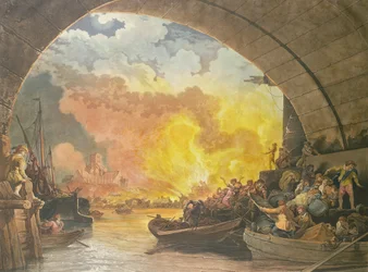 Le Grand Incendie de Londres, 1799, gravé par J.C. Stadler